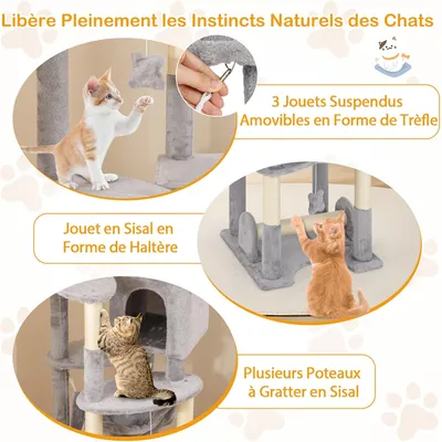 GIANTEX Arbre à Chat 176cm Multi-Niveaux, Poteaux à Griffer en Sisal