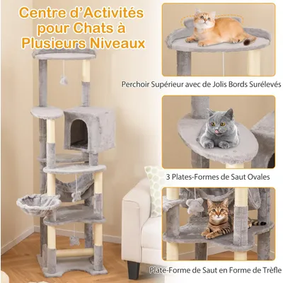 GIANTEX Arbre à Chat 176cm Multi-Niveaux, Poteaux à Griffer en Sisal