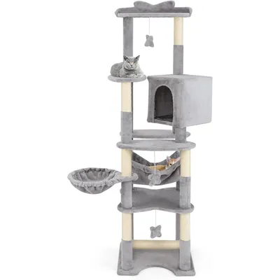 GIANTEX Arbre à Chat 176cm Multi-Niveaux, Poteaux à Griffer en Sisal