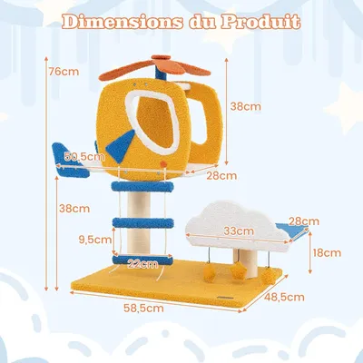 GIANTEX Arbre à Chat Hélicoptère avec Perchoir, Plateforme, Griffoir