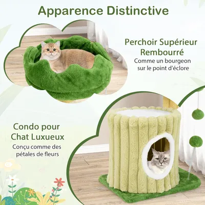 GIANTEX Petit Arbre à Chat, 2 Niveaux avec Maison, Plateforme Capitonnée