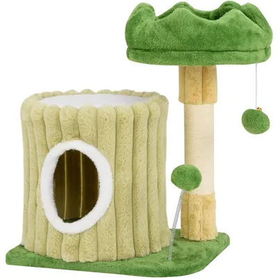 GIANTEX Petit Arbre à Chat, 2 Niveaux avec Maison, Plateforme Capitonnée