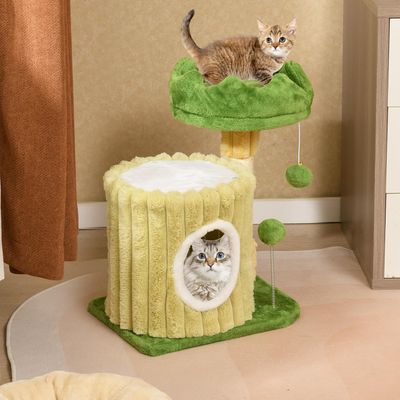 GIANTEX Petit Arbre à Chat, 2 Niveaux avec Maison, Plateforme Capitonnée
