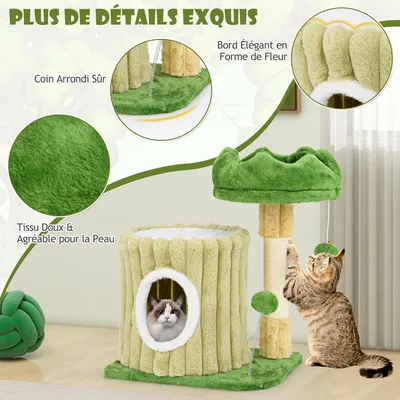 GIANTEX Petit Arbre à Chat, 2 Niveaux avec Maison, Plateforme Capitonnée
