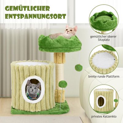 GIANTEX Kleiner Kratzbaum, 2 Ebenen Mit Häuschen, Gepolsterte Plattform