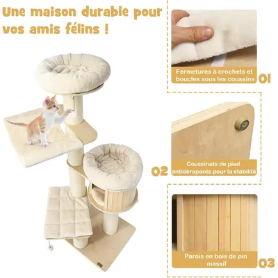 GIANTEX Arbre à Chat en Bois à 5 Niveaux 174cm avec Coussin en Peluche