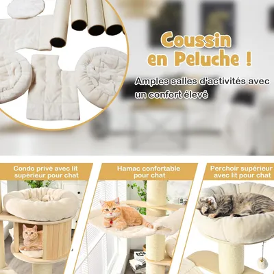 GIANTEX Arbre à Chat en Bois à 5 Niveaux 174cm avec Coussin en Peluche
