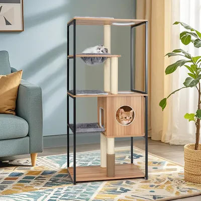 GIANTEX Arbre à Chat en Métal à 5 Niveaux avec Perchoir Rembourré