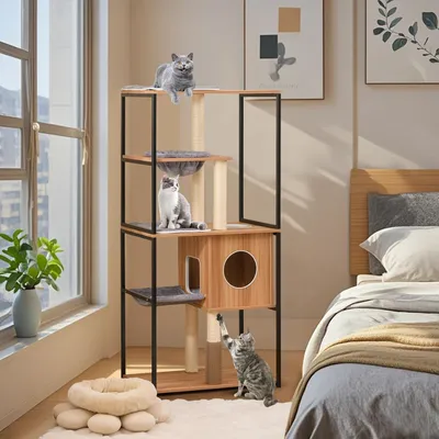 GIANTEX Arbre à Chat en Métal à 5 Niveaux avec Perchoir Rembourré