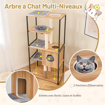 GIANTEX Arbre à Chat en Métal à 5 Niveaux avec Perchoir Rembourré