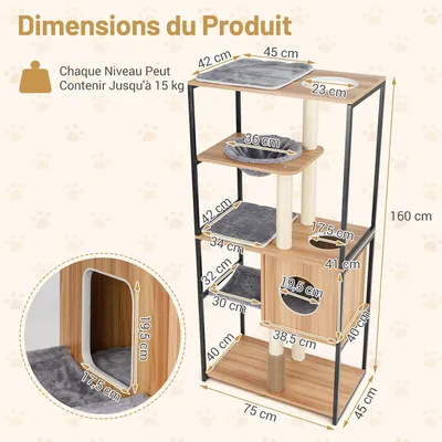 GIANTEX Arbre à Chat en Métal à 5 Niveaux avec Perchoir Rembourré