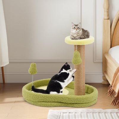 GIANTEX Kleiner Kratzbaum Im Avocado-Design Mit 2 Spielzeugen, Kratzsäule
