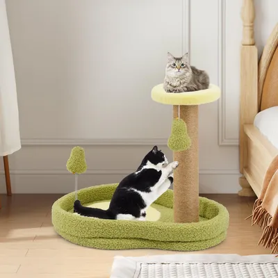 GIANTEX Kleiner Kratzbaum Im Avocado-Design Mit 2 Spielzeugen, Kratzsäule