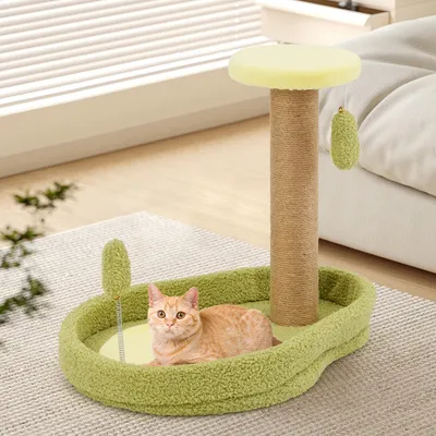 GIANTEX Kleiner Kratzbaum Im Avocado-Design Mit 2 Spielzeugen, Kratzsäule