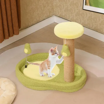 GIANTEX Kleiner Kratzbaum Im Avocado-Design Mit 2 Spielzeugen, Kratzsäule