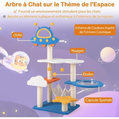 GIANTEX Arbre à Chat Design Univers Cosmique, Plateforme Soucoupe Volante