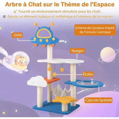 GIANTEX Arbre à Chat Design Univers Cosmique, Plateforme Soucoupe Volante