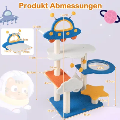 GIANTEX Kratzbaum Weltraum-Look,UFO-Plattform,transparente Weltraumkapsel