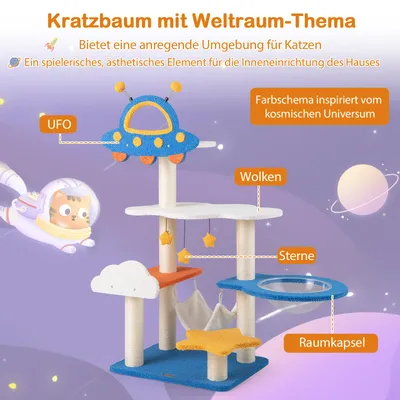 GIANTEX Kratzbaum Weltraum-Look,UFO-Plattform,transparente Weltraumkapsel