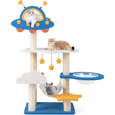 GIANTEX Arbre à Chat Design Univers Cosmique, Plateforme Soucoupe Volante