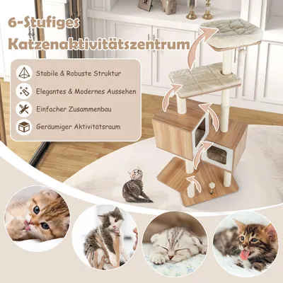 GIANTEX Kratzbaum, 6 Ebenen, Plattformen, Häuschen, Sisalstangen GIANTEX Kratzbaum, 6 Ebenen, Plattformen, Häuschen, Sisalstangen