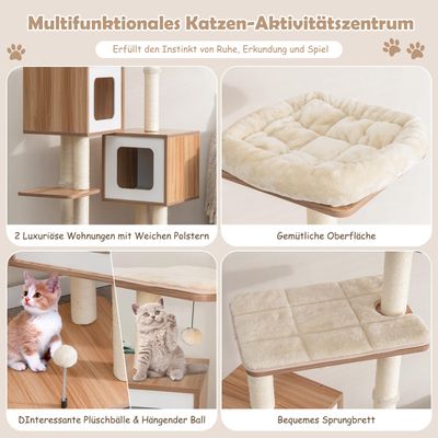 GIANTEX Kratzbaum, 6 Ebenen, Plattformen, Häuschen, Sisalstangen