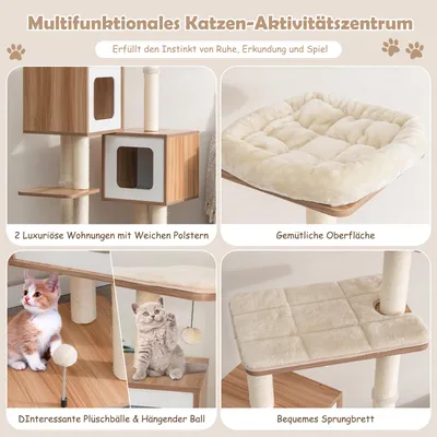 GIANTEX Kratzbaum, 6 Ebenen, Plattformen, Häuschen, Sisalstangen GIANTEX Kratzbaum, 6 Ebenen, Plattformen, Häuschen, Sisalstangen