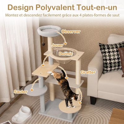 GIANTEX Arbre à Chats Design 113cm, Plateformes de Saut, Capsule Spatiale