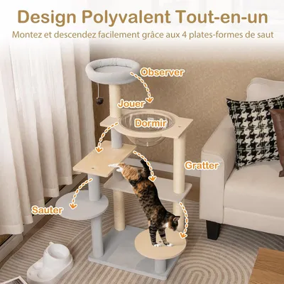GIANTEX Arbre à Chats Design 113cm, Plateformes de Saut, Capsule Spatiale