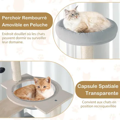 GIANTEX Arbre à Chats Design 113cm, Plateformes de Saut, Capsule Spatiale