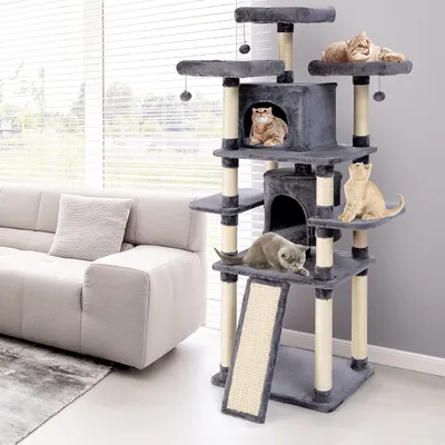 GIANTEX Arbre à Chat 170cm avec Poteaux en Sisal, Perchoirs Confortables