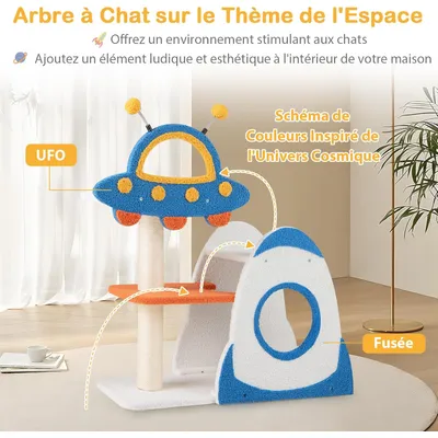 GIANTEX Arbre à Chat Design Univers Cosmique, Plateforme Soucoupe Volante