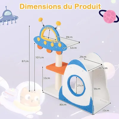 GIANTEX Arbre à Chat Design Univers Cosmique, Plateforme Soucoupe Volante