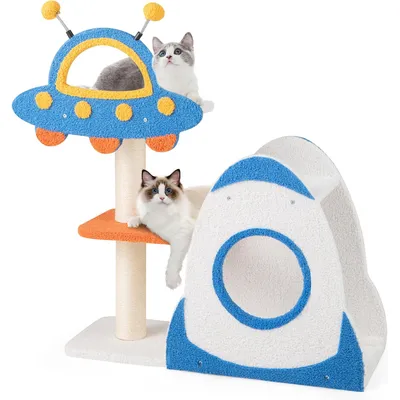 GIANTEX Arbre à Chat Design Univers Cosmique, Plateforme Soucoupe Volante