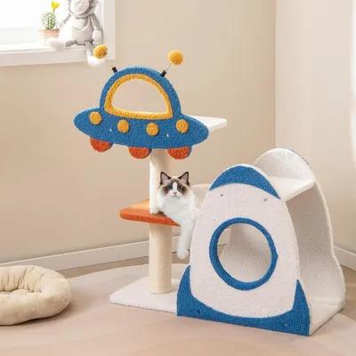 GIANTEX Arbre à Chat Design Univers Cosmique, Plateforme Soucoupe Volante