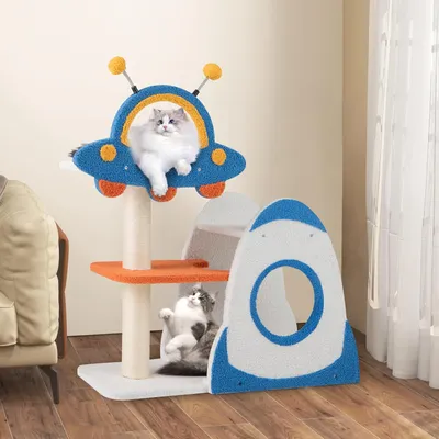 GIANTEX Arbre à Chat Design Univers Cosmique, Plateforme Soucoupe Volante