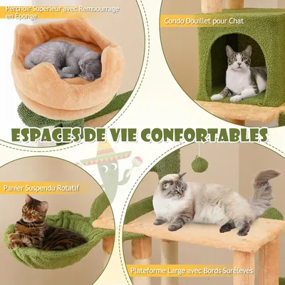 GIANTEX Arbre à Chat Cactus Haut 160cm, 5 Niveaux avec Perchoir, Hamac, Nid