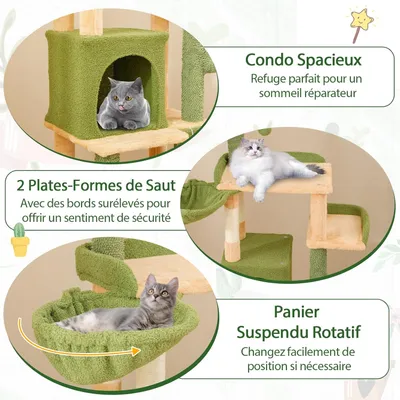 GIANTEX Arbre à Chat Cactus Haut 160cm, 5 Niveaux avec Perchoir, Hamac, Nid