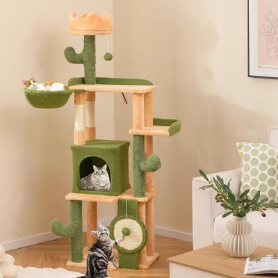 GIANTEX Arbre à Chat Cactus Haut 160cm, 5 Niveaux avec Perchoir, Hamac, Nid