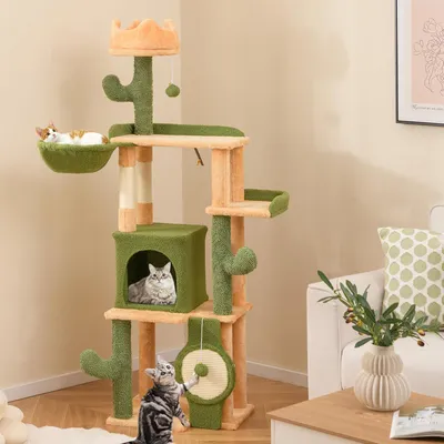 GIANTEX Arbre à Chat Cactus Haut 160cm, 5 Niveaux avec Perchoir, Hamac, Nid