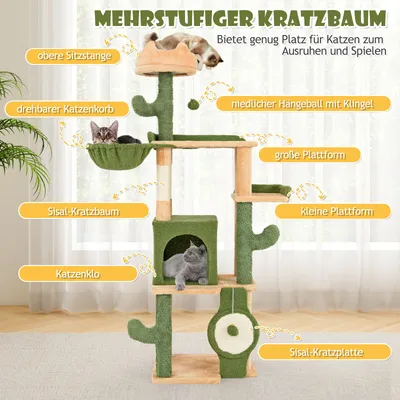 GIANTEX Kaktus-Kratzbaum 160 cm, 5 Ebenen Mit Hängematte & Nest GIANTEX Kaktus-Kratzbaum 160 cm, 5 Ebenen Mit Hängematte & Nest