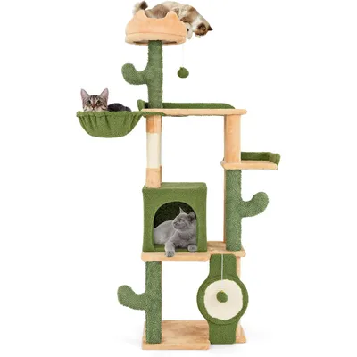 GIANTEX Arbre à Chat Cactus Haut 160cm, 5 Niveaux avec Perchoir, Hamac, Nid
