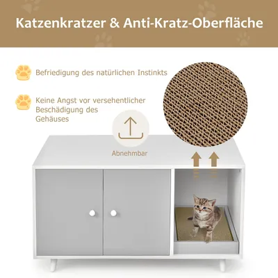 GIANTEX Katzenklo Aus Holz, Katzentoilettenmöbel Mit Zwei Türen GIANTEX Katzenklo Aus Holz, Katzentoilettenmöbel Mit Zwei Türen