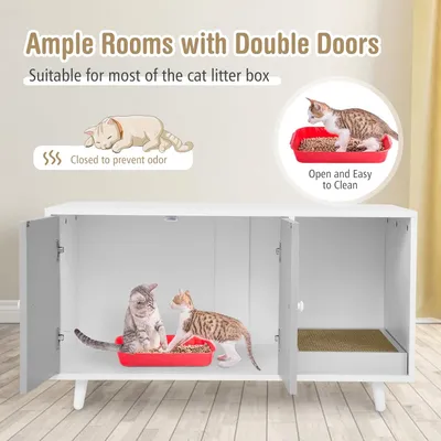GIANTEX Maison de Toilette pour Chat en Bois, Meuble Litière Double Portes