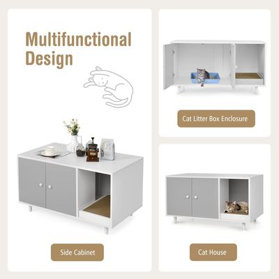 GIANTEX Maison de Toilette pour Chat en Bois, Meuble Litière Double Portes