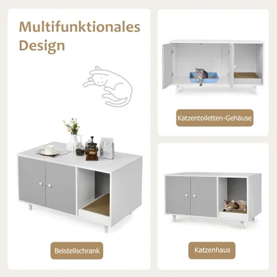 GIANTEX Katzenklo Aus Holz, Katzentoilettenmöbel Mit Zwei Türen GIANTEX Katzenklo Aus Holz, Katzentoilettenmöbel Mit Zwei Türen