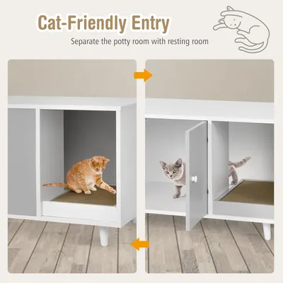 GIANTEX Maison de Toilette pour Chat en Bois, Meuble Litière Double Portes