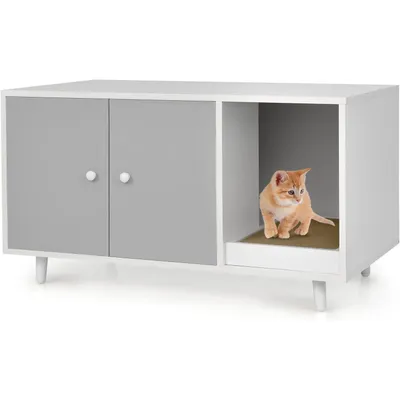 GIANTEX Katzenklo Aus Holz, Katzentoilettenmöbel Mit Zwei Türen