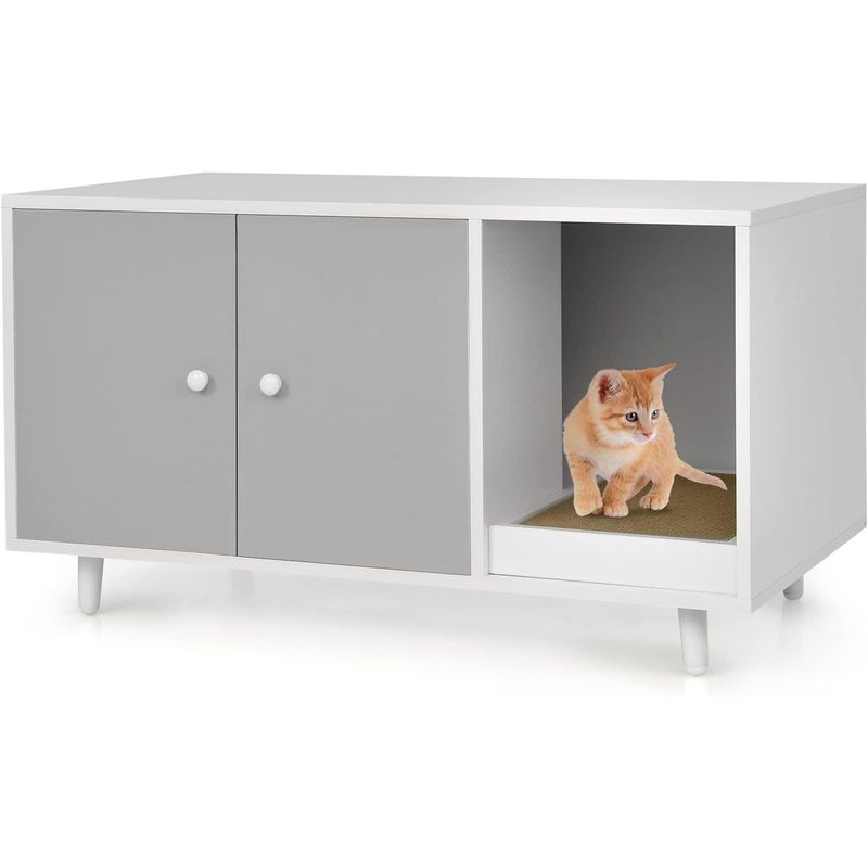 GIANTEX Katzenklo Aus Holz, Katzentoilettenmöbel Mit Zwei Türen