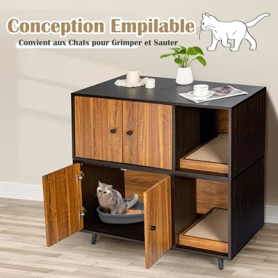 GIANTEX Maison de Toilette pour Chat en Bois, Meuble Litière Double Portes GIANTEX Maison de Toilette pour Chat en Bois, Meuble Litière Double Portes